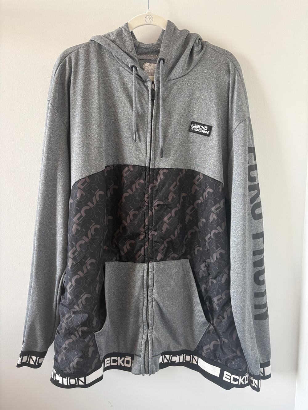 Ecko Function Gray/Black/White Jacket Hood Zip Up Mens Approx Sz 2XL Streetwear